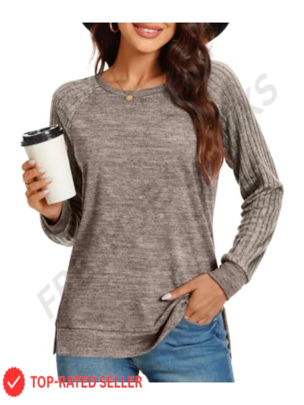 Womens Long Sleeve Tunic Top Side Split Loose Crewneck Sweater Leggings